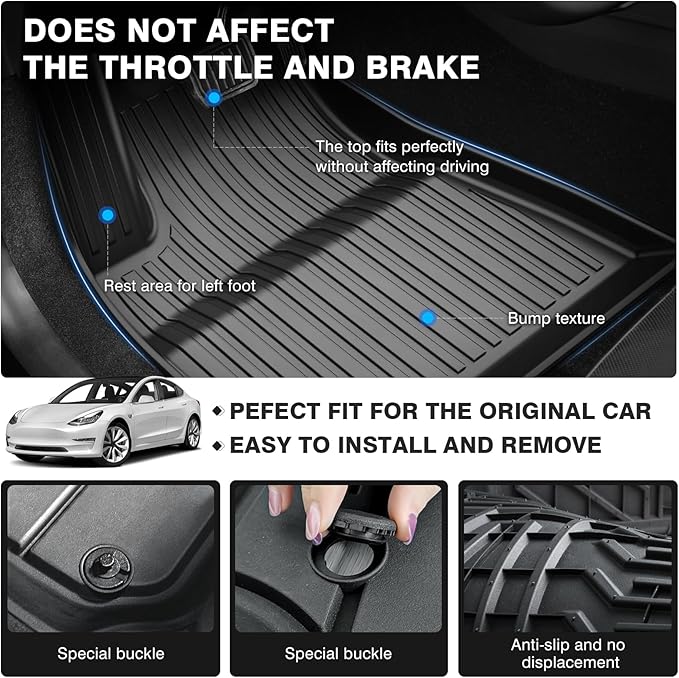 Powerty Floor Mats for 2024 2025 Tesla Model 3 Highland Accessories 1st & 2nd - Image 4