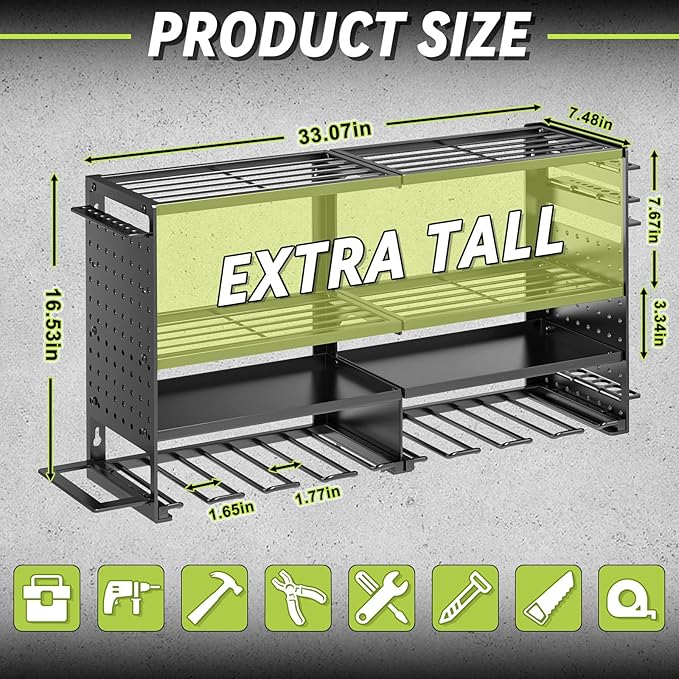 Power Tool Organizer Wall Mount, Heavy Duty Metal 4 Layer 8 Slots Drill Holder - Image 4