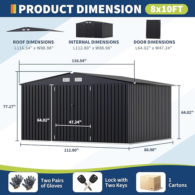 8x10 FT Metal Storage Sheds Outdoor - Image 2