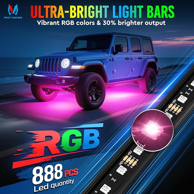 MICTUNING U8 RGB+IC Underglow LED Light Bars 888 LEDs, Dual Remote Control - Image 2