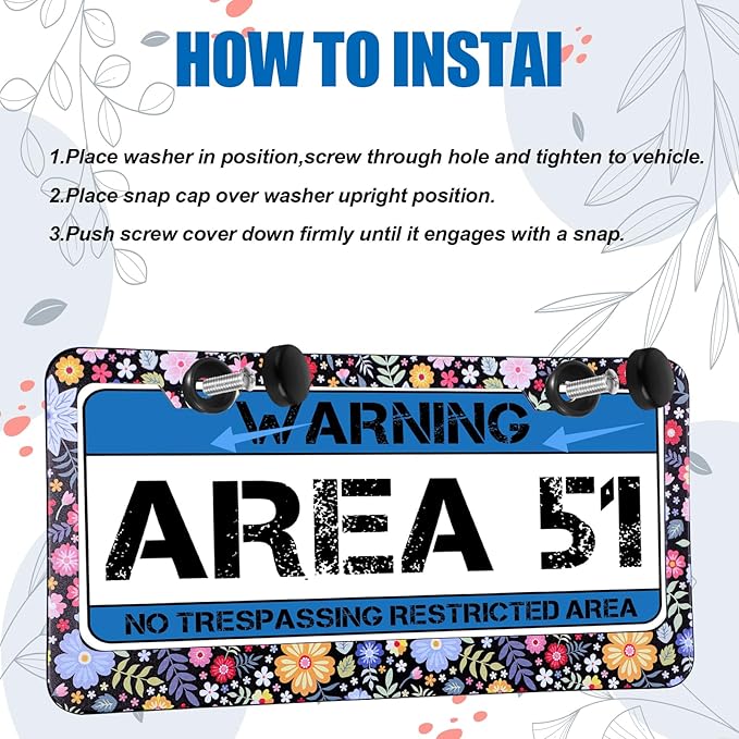 Flower License Plate Frame 2 Pcs Personalized Colorful Floral License Plate - Image 4