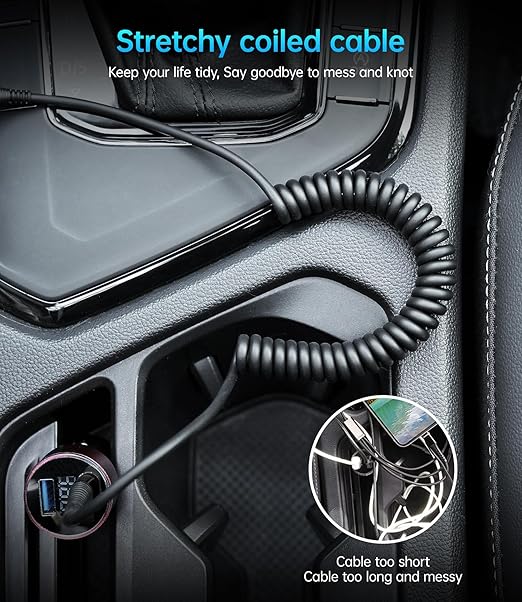 USB C to C Cable 100W 3FT for Car, Coiled USB C Cable Fast Charging for iPhone - Image 5