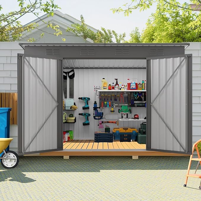 4 x 9 FT Metal Outdoor Storage Shed w/Lockable Door, Lean to Storage Sheds - Image 2