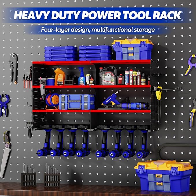 FAHKNS Power Tool Organizer Wall Mount, 4 Layer Heavy Duty Metal Tool Storage - Image 2