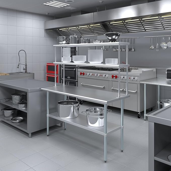 Amgood Stainless Steel Work Table Double Tier Overshelf | Metal Kitchen Prep - Image 4