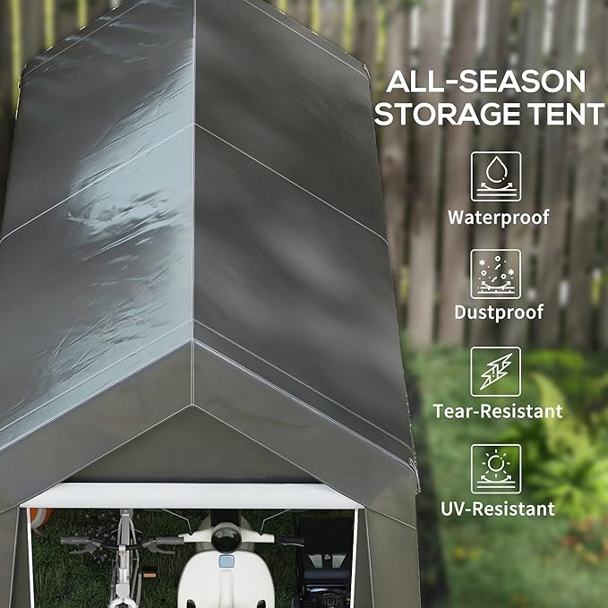 Outsunny 7' x 12' Portable Storage Shed Shelter, Heavy Duty Outdoor Shed - Image 3