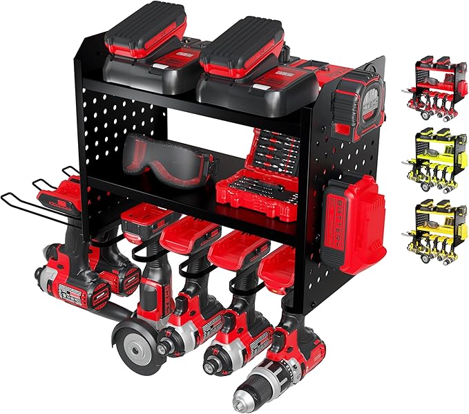 Power Tool Organizer-6 Drill Holder Wall Mount, 3 Tier Heavy-Duty Hand Tool by BUILTSTRONG