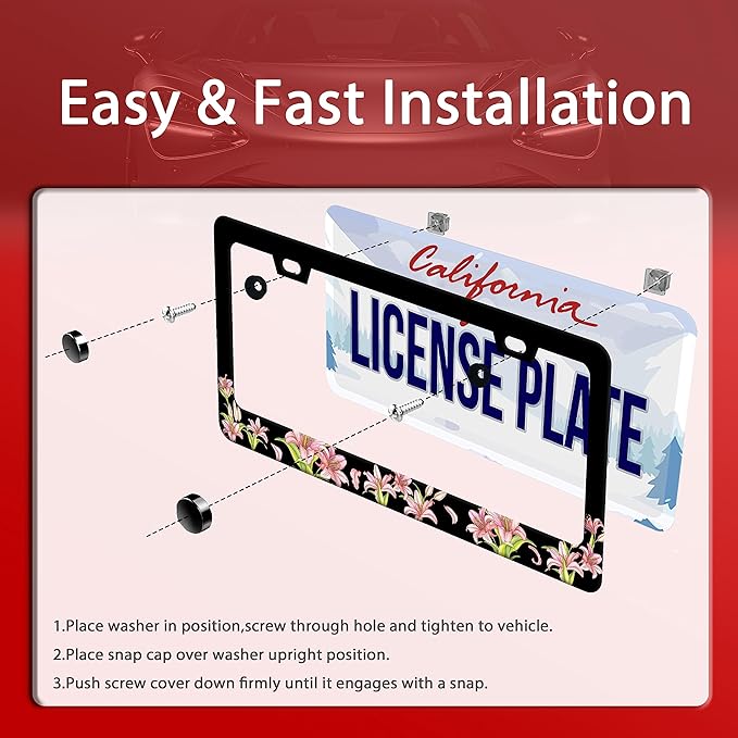 Pink Lily License Plate Frame Beautiful Floral Flower License Plate Stainless - Image 3