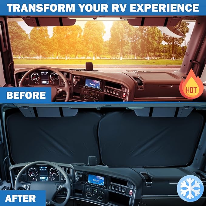 2-Piece RV Windshield Sunshade | Reflective 240T Polyester Front Windshield - Image 4