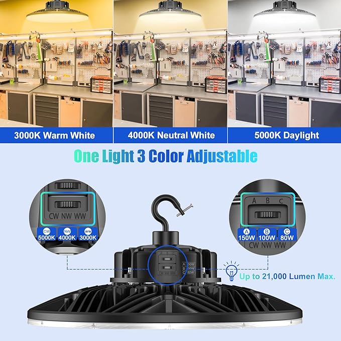 BBESTLED 3Pack UFO LED Low Bay Light 4000K 80W 100W 150W 21, 000Lumen 3000K - Image 2