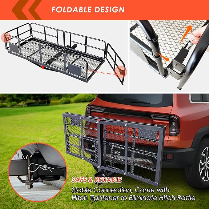 MeeFar High Rail Trailer Folding Hitch Mount Cargo Carrier Basket 60" X 24" X - Image 4