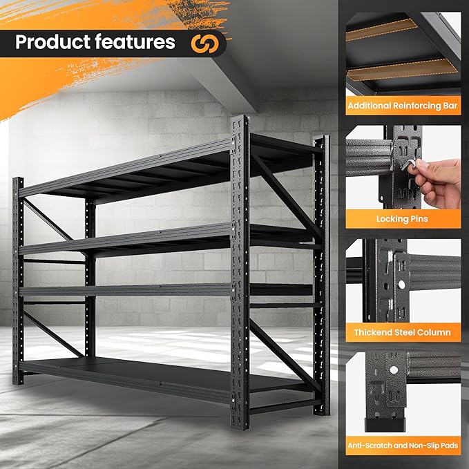 60” W Heavy Duty Garage Shelving, 5000LBS Metal Storage Shelves, 4 Tier Storage - Image 8
