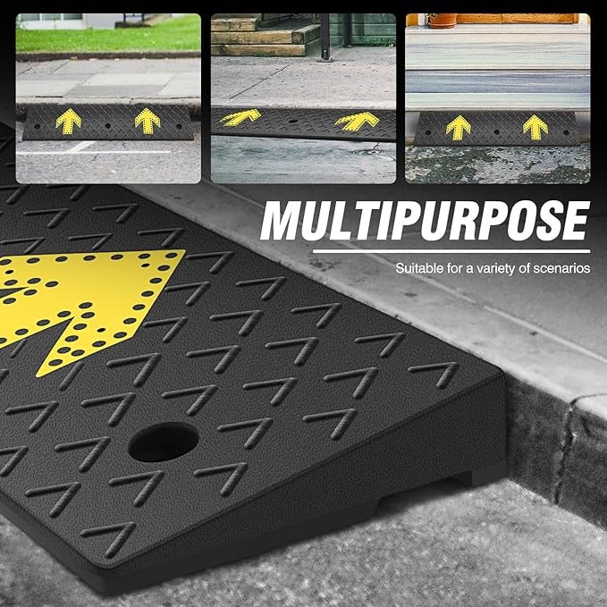 DNA MOTORING 2pcs 2.2" Rise Rubber Arrow Curb Ramp Heavy Duty Loading Driveway - Image 7