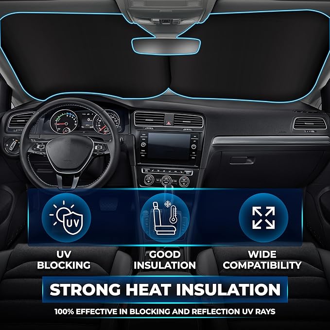 EcoNour 2 Piece Sunshade for Car Windshield | Durable 240T Polyester Car - Image 6