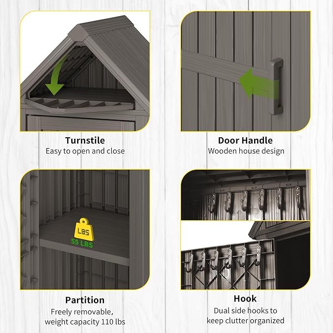 Shed Outdoor Storage Shed with Sloping Roof and Lockable Door, Resin Outdoor - Image 7
