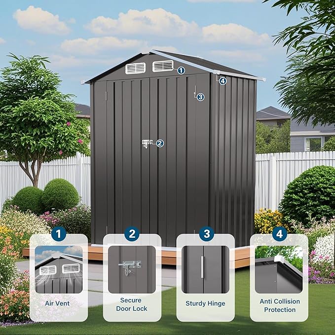 5X3 FT Metal Outdoor Storage Shed, Waterproof Tool House - Image 6
