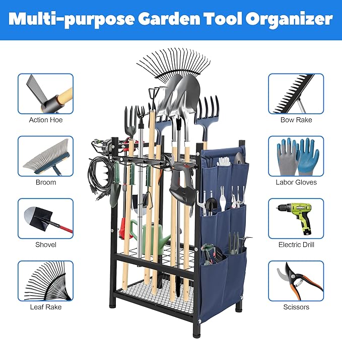 Garden Tool Rack Freestanding, Heavy Duty Garden Tool Organizer, 3-tier Tool - Image 4