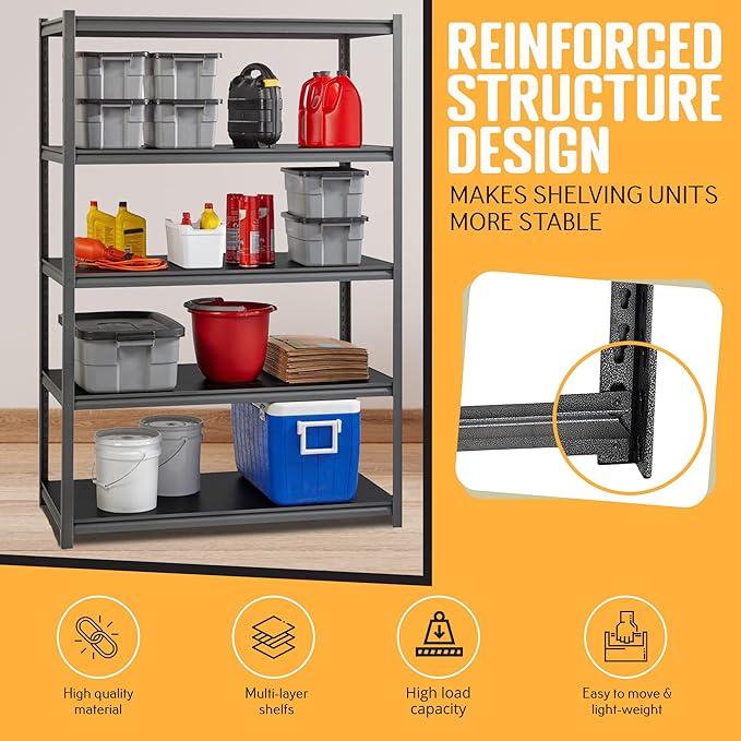 Rigma 5 Tier Garage Shelf, Heavy Duty Steel Shelving Unit, Adjustable Metal - Image 4