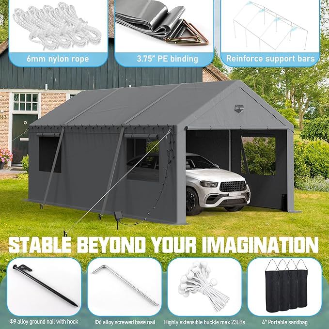 12x20 Carport, Heavy Duty Carport Canopy Garage - Image 3