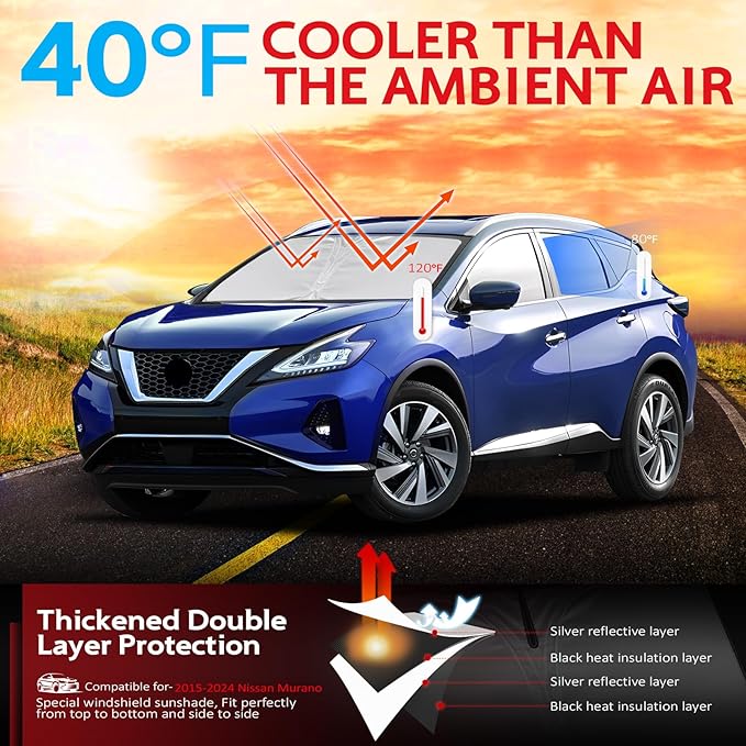 KAYZT Windshield Sun Shade for 2015-2024 Nissan Murano Foldable Sunshade Front - Image 2