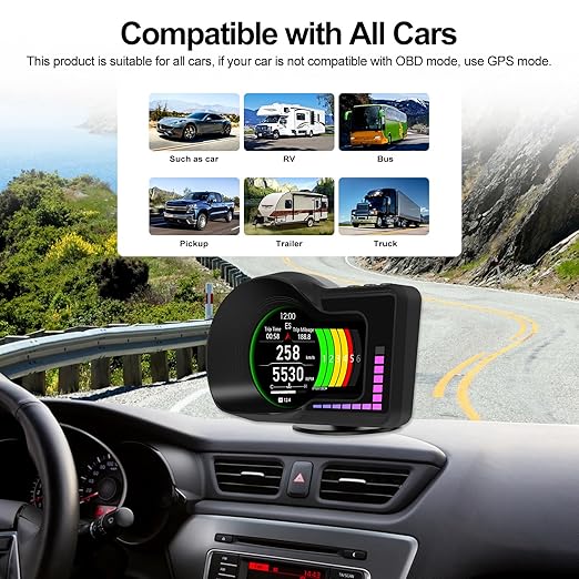 Head Up Display HUD F16 with OBD2 + GPS Dual System Digtial Speedometer - Image 6