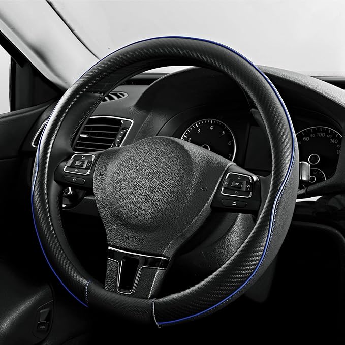 PIC AUTO Steering Wheel Cover, Sports Carbon Fiber and Super Breathable Leather by PICAUTO