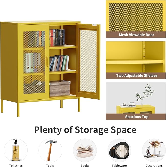 Metal Storage Cabinet with Mesh Doors, Steel Display Cabinet with Adjustable - Image 6