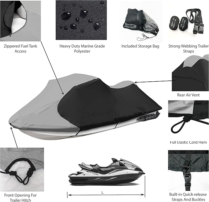 JetPro Trailerable Jet Ski Cover, Waterproof Marine Grade 600D Heavy Duty - Image 2