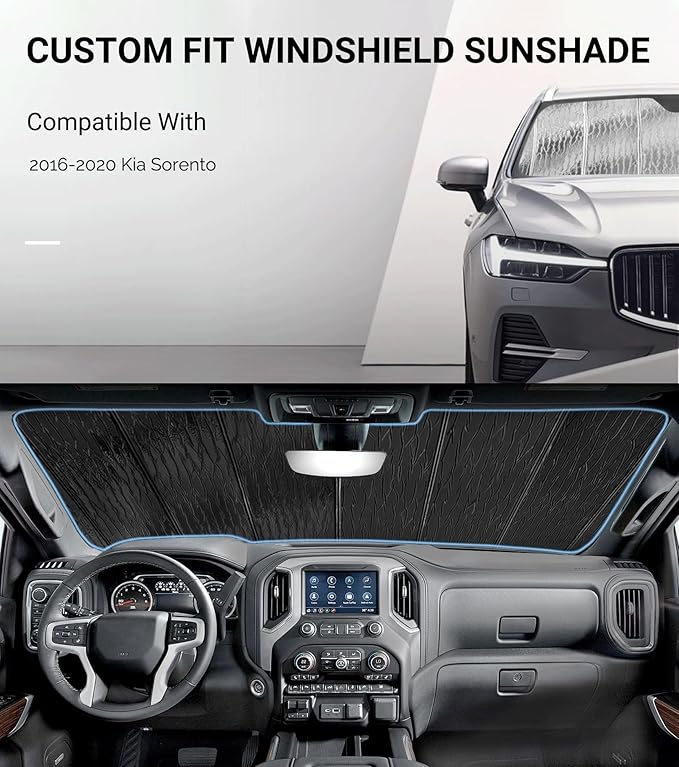 Windshield Sun Shade for Kia Sorento 2016-2020, Front Window Sunshade Shield - Image 2