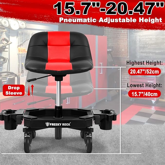 Rolling Stool with Wheels, Adjustable Height Pneumatic Garage Work Mechanic - Image 2