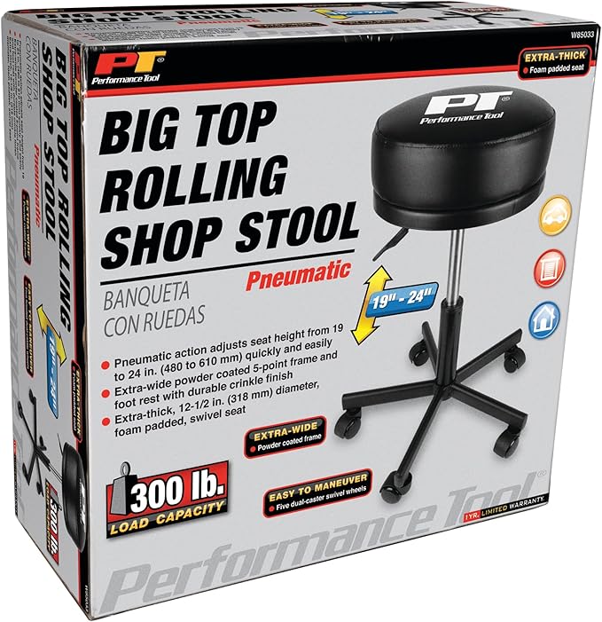 Performance Tool W85033 Extra-Thick Big Top Pneumatic Rolling Shop Stool - Image 9