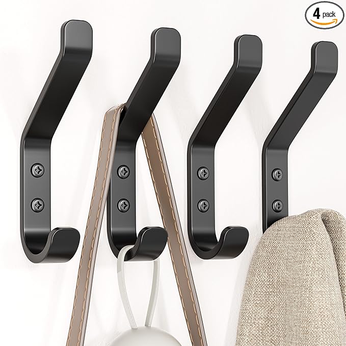 Coat Hooks Wall Mount for Hanging: 20LB Sturdy Hanger for Backpack, for Closet by susswiff