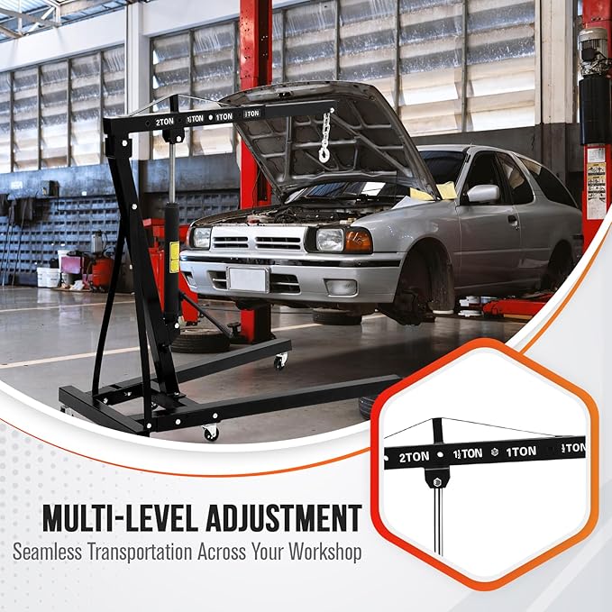 2 Ton Engine Hoist, Hydraulic Cherry Picker Engine Hoist Lift, 4400LBS Heavy - Image 5