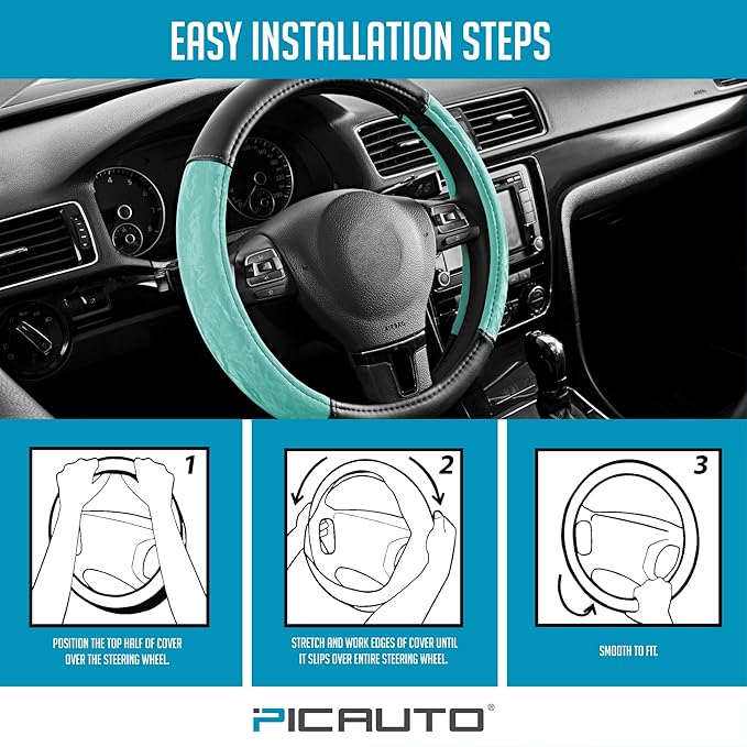 PIC AUTO Steering Wheel Cover, Silk Grain Leather Car Steering Wheel Protector - Image 7