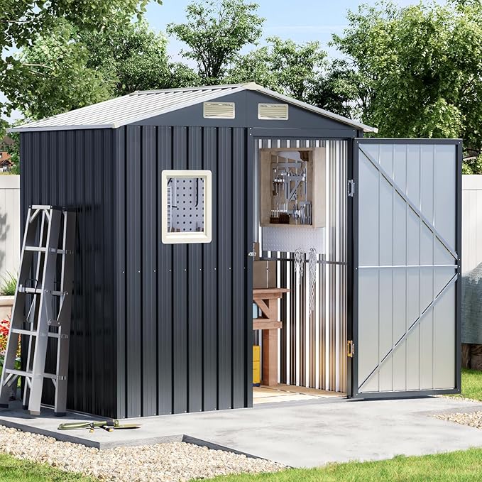 6x4 FT Outdoor Metal Storage Shed, Single Door, 1 Clear Window, Tool Shed by Unknown