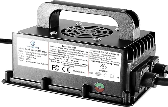 800W Lead Acid Battery Charger 48 Volt 15 AMP 3-Pin Triangular Plug EZGO RXV & - Image 2