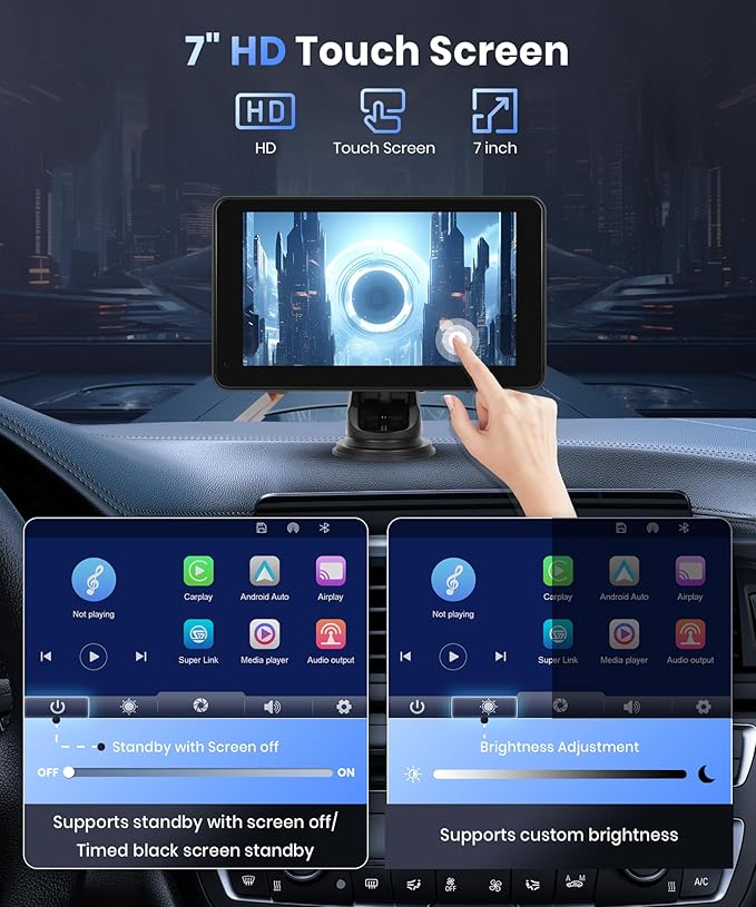 Podofo Wireless Carplay Screen for Car, 7inch 1080P HD IPS Touch Screen - Image 7