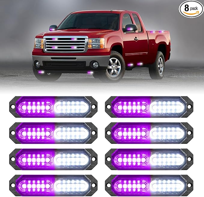 HLauto 1200T Emergency Strobe Grille Lights: 8pcs 12 LED Sync Feature Safety by HLauto