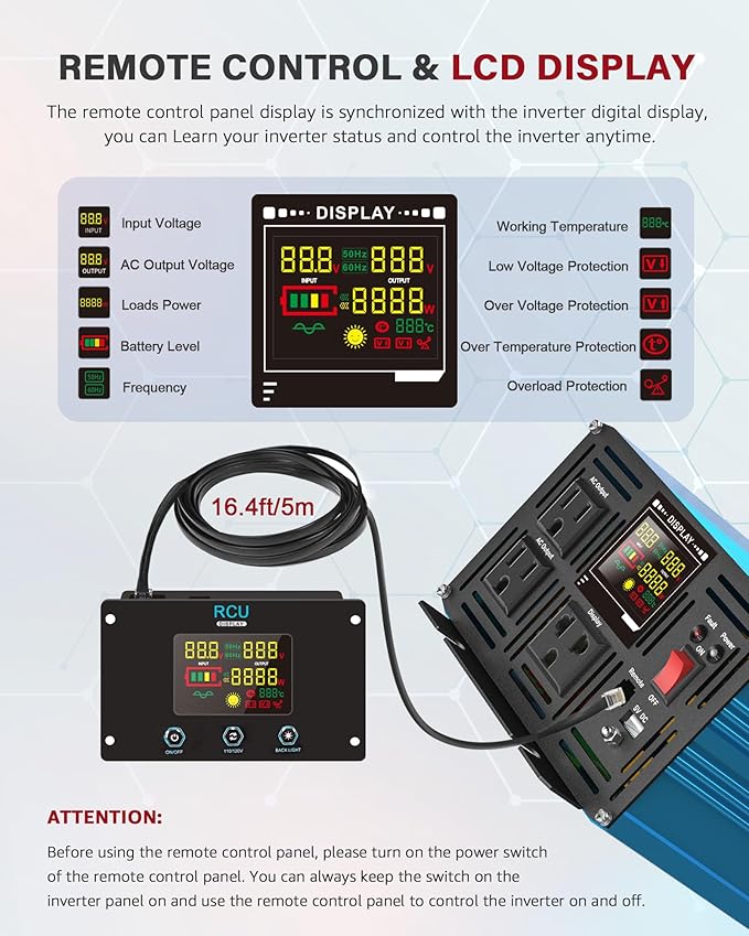 Power Inverter 2500 Watt Pure Sine Wave 12V DC to 110V/120V AC 5000W Peak - Image 4