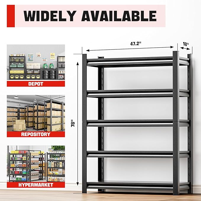 Heavy Duty Metal Garage Shelving Unit, Adjustable Steel Storage Racks, 5-Tier - Image 2