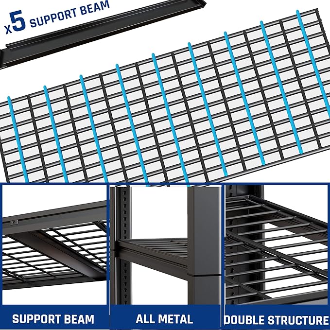 67" Wide 5-Tier Garage Shelving Unit, Heavy Duty Garage Storage Shelves - Image 4