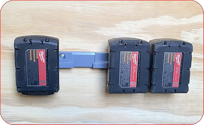 Milwaukee M18 Battery Holder | 4x 18V Battery Storage | Wall Mount | Grey ABS | - Image 3