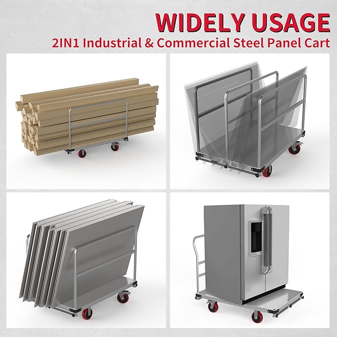 Extra Large Steel Panel Cart Dolly, 2IN1 Heavy Duty Drywall Lumber Truck - Image 6