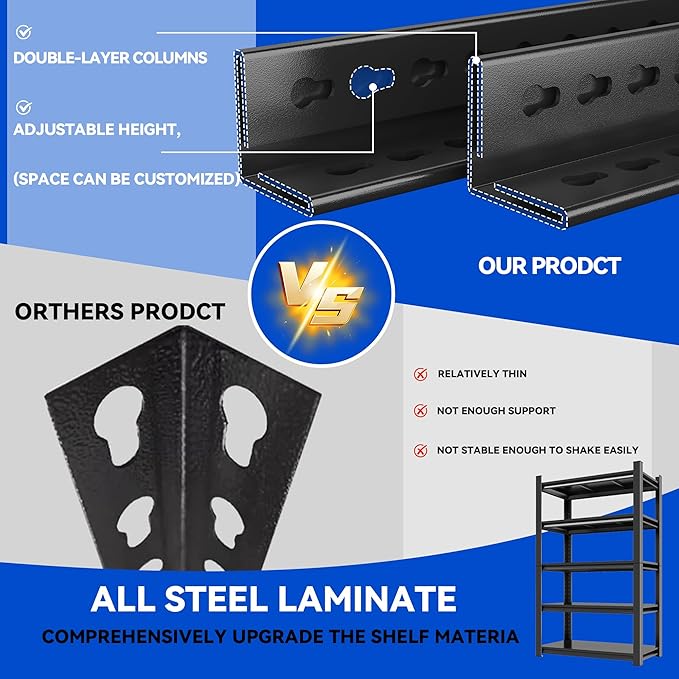 71.2"H Garage Shelving Heavy Duty Rack, 3000 LBS Extra Large Capacity 5 Tier - Image 6