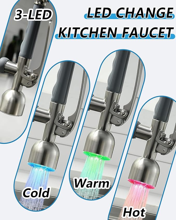 Fapully Commercial Single Handle Pull Down Sprayer Brushed Nickel Kitchen Faucet - Image 3