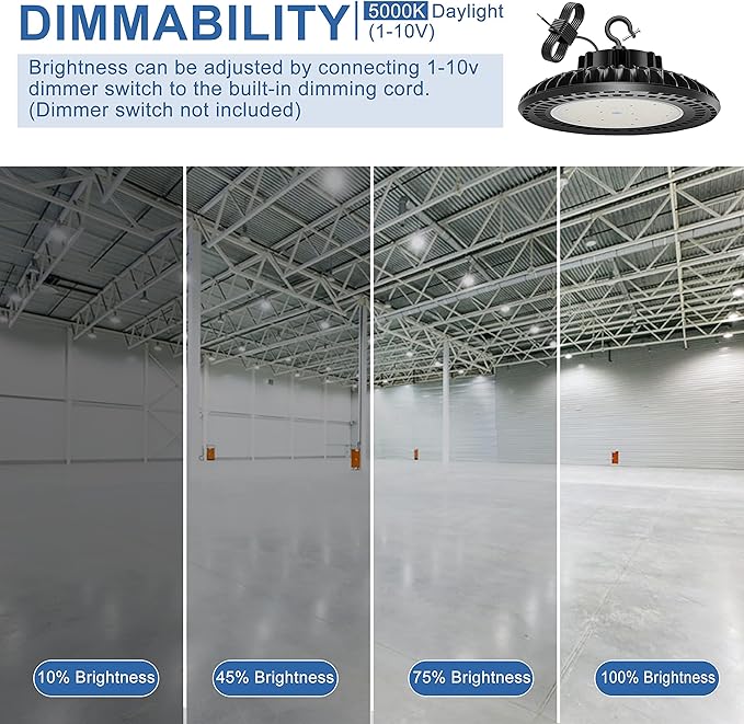 6 Pack 300W LED High Bay Light, UL&DLC Listed 41000LM Dimmable UFO High Bay LED - Image 3