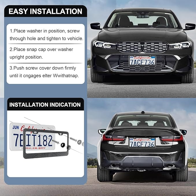 LivTee Carbon Fiber License Plate Frames, 2 Holes Stainless Steel License Plate - Image 5