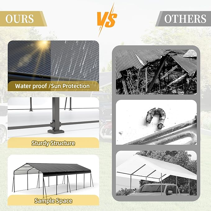 13x26.5 FT Metal Carport, Heavy Duty Car Port Canopy - Image 4