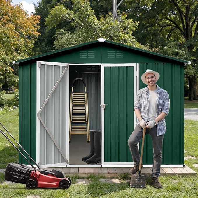 8 x 6 FT Outdoor Storage Metal Shed, Bike Garden Tool Shed - Image 2