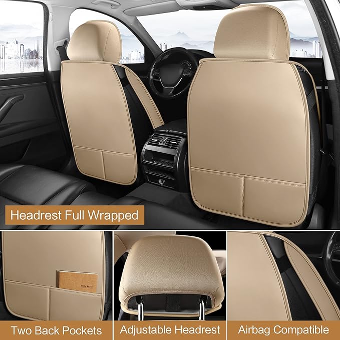 Pariitadin Leather Car Seat Covers Front Pair, Waterproof Breathable Faux - Image 3